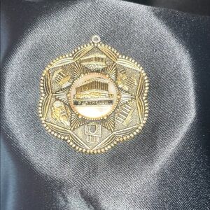 Vintage Greek Parthenon Statement Pendant | Gold Tone Medallion Necklace Charm